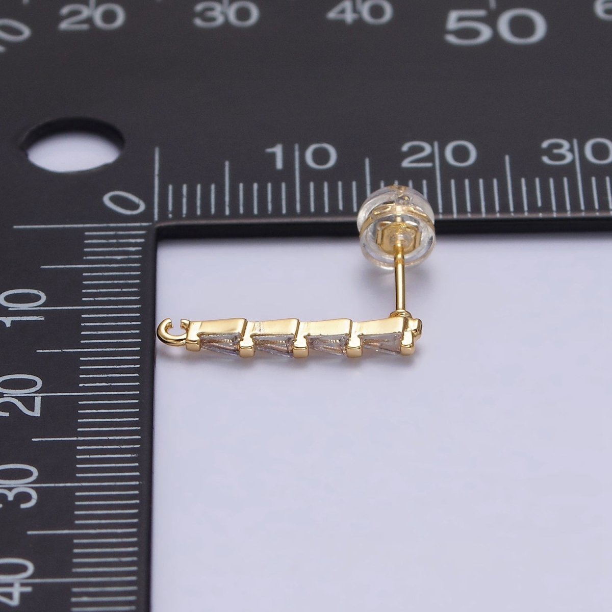 16K Gold Filled Clear CZ Triangle Baguette Linear Drop Open Loop Stud Earrings Supply in Gold & Silver | Z-421 Z-422 - DLUXCA