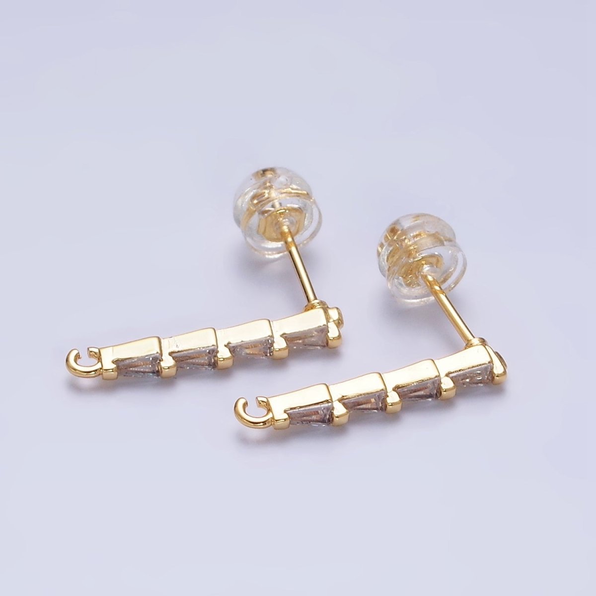 16K Gold Filled Clear CZ Triangle Baguette Linear Drop Open Loop Stud Earrings Supply in Gold & Silver | Z-421 Z-422 - DLUXCA