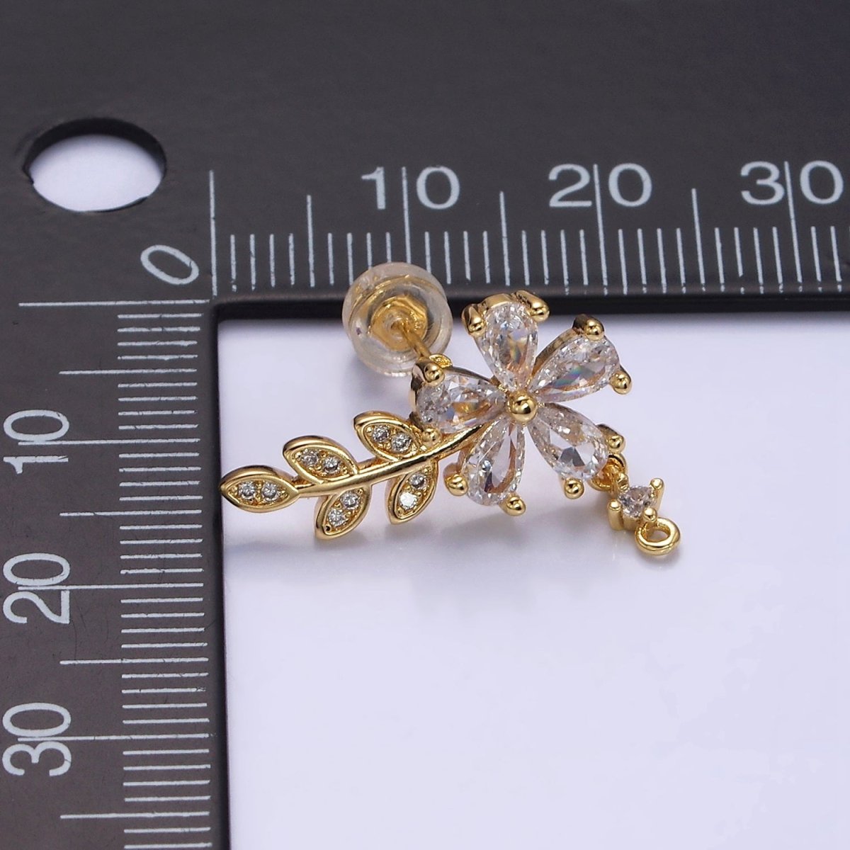 16K Gold Filled Clear Flower Teardrop Micro Paved Olive Leaf Stud Earrings in Gold & Silver | AD1138 AD1139 - DLUXCA