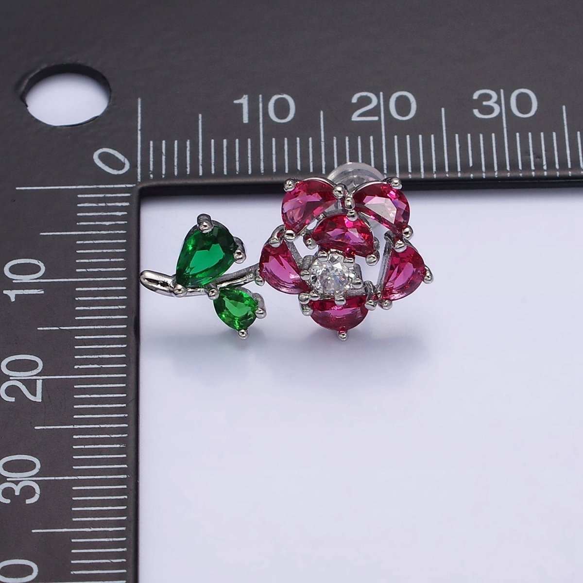 16K Gold Filled Clear, Fuchsia, Pink CZ Flower Leaf Multicolor Stud Earrings in Gold & Silver | AD1018 - AD1023 - DLUXCA
