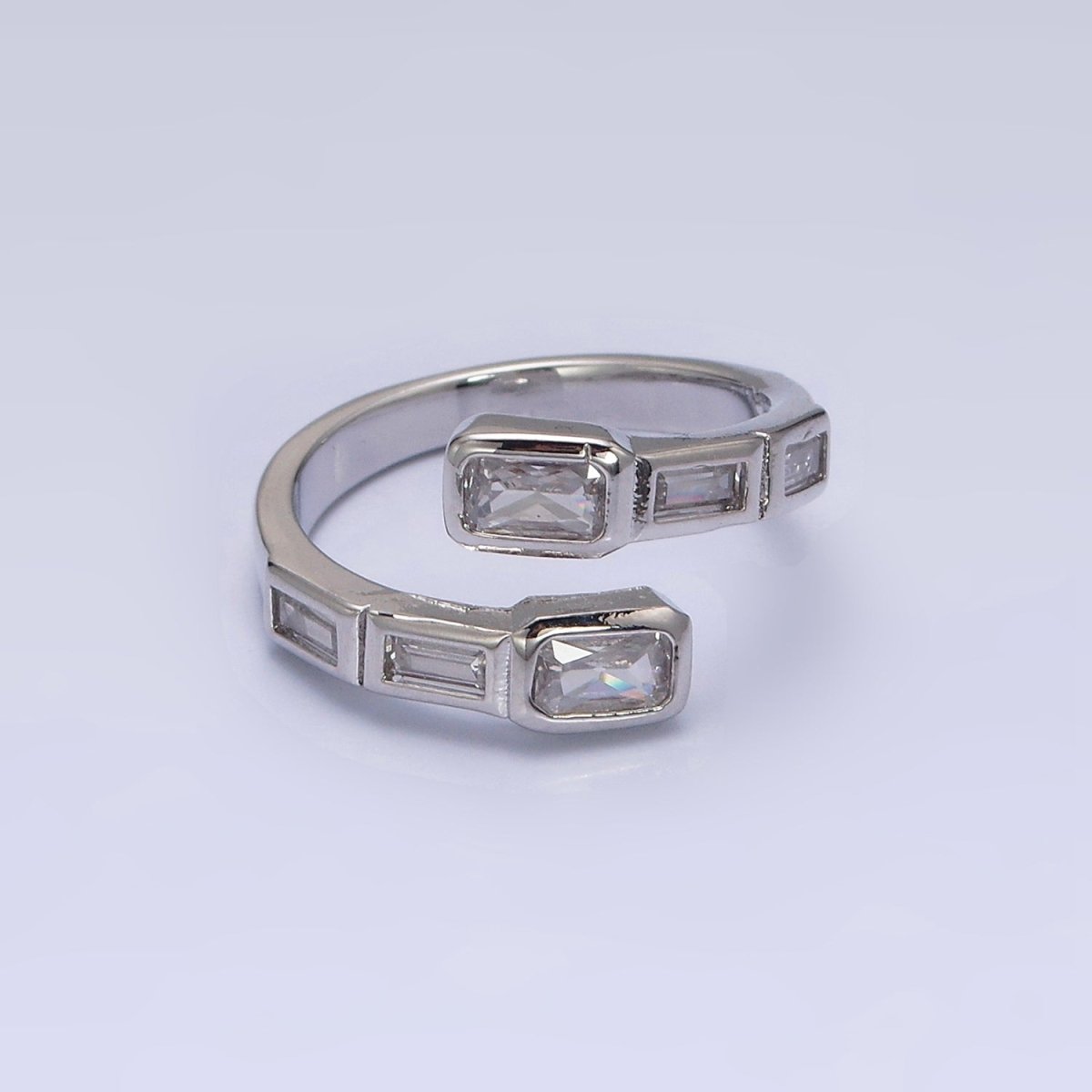 16K Gold Filled Clear, Green, Blue, Fuchsia Baguette Lined Open Ring | O-549 ~ O-553 - DLUXCA