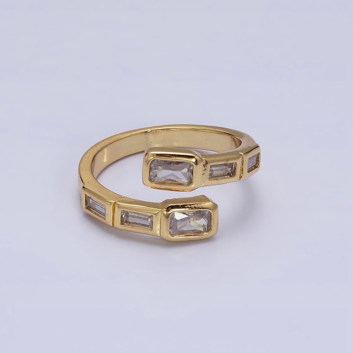 16K Gold Filled Clear, Green, Blue, Fuchsia Baguette Lined Open Ring | O-549 ~ O-553 - DLUXCA