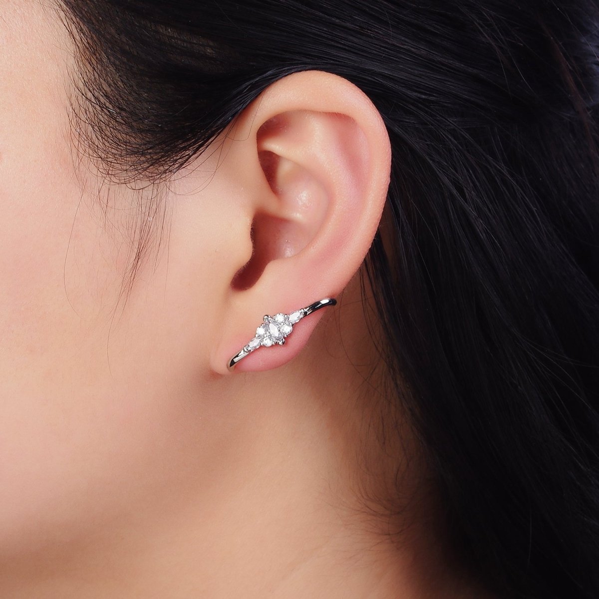 16K Gold Filled Clear Marquise CZ Claw Band Stud Earrings in Gold & Silver | Y-821 Y-822 - DLUXCA