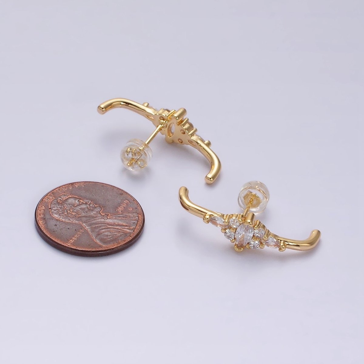 16K Gold Filled Clear Marquise CZ Claw Band Stud Earrings in Gold & Silver | Y-821 Y-822 - DLUXCA
