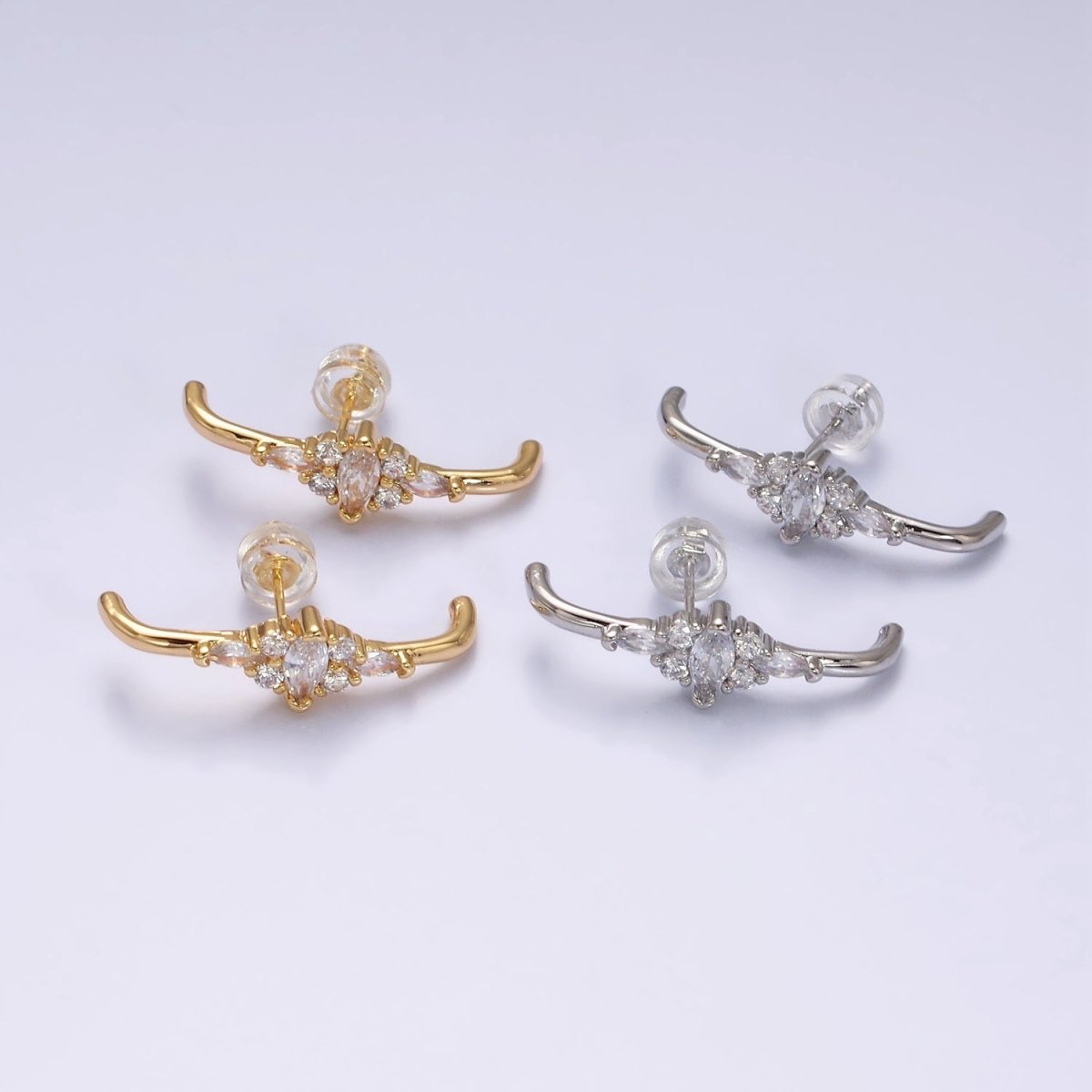16K Gold Filled Clear Marquise CZ Claw Band Stud Earrings in Gold & Silver | Y-821 Y-822 - DLUXCA