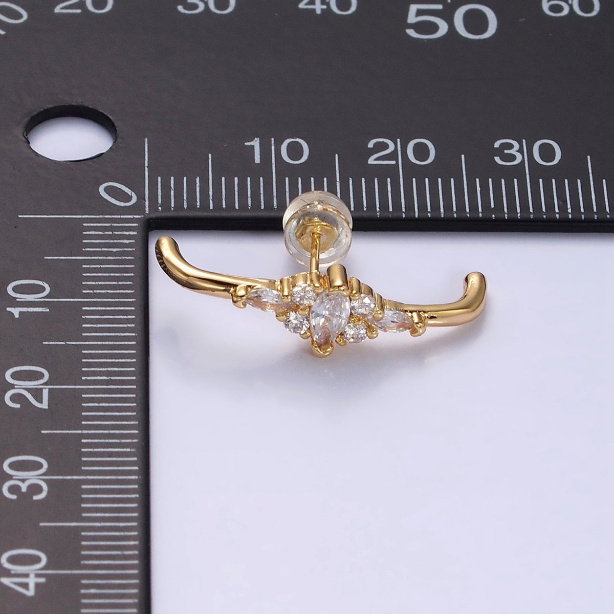 16K Gold Filled Clear Marquise CZ Claw Band Stud Earrings in Gold & Silver | Y-821 Y-822 - DLUXCA