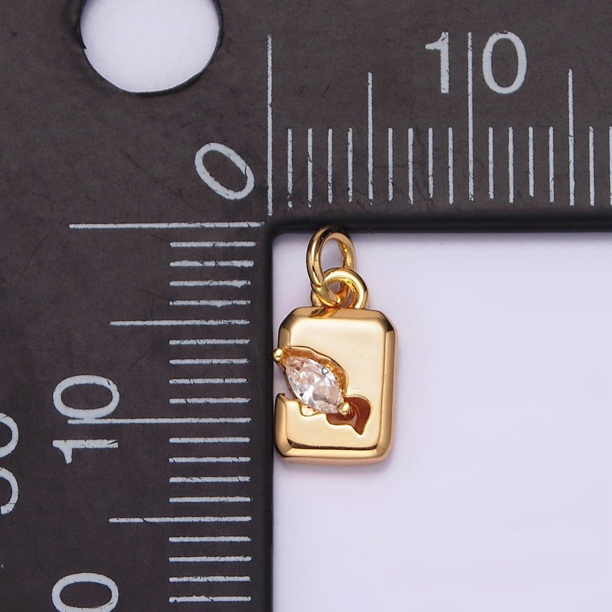16K Gold Filled Clear Marquise CZ Cracked Tag Rectangular Charm | N1770 - DLUXCA