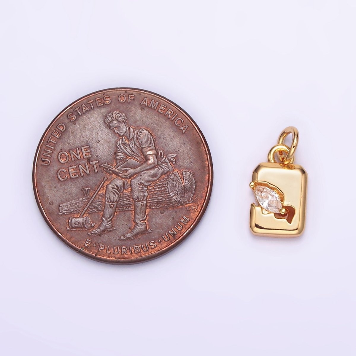 16K Gold Filled Clear Marquise CZ Cracked Tag Rectangular Charm | N1770 - DLUXCA