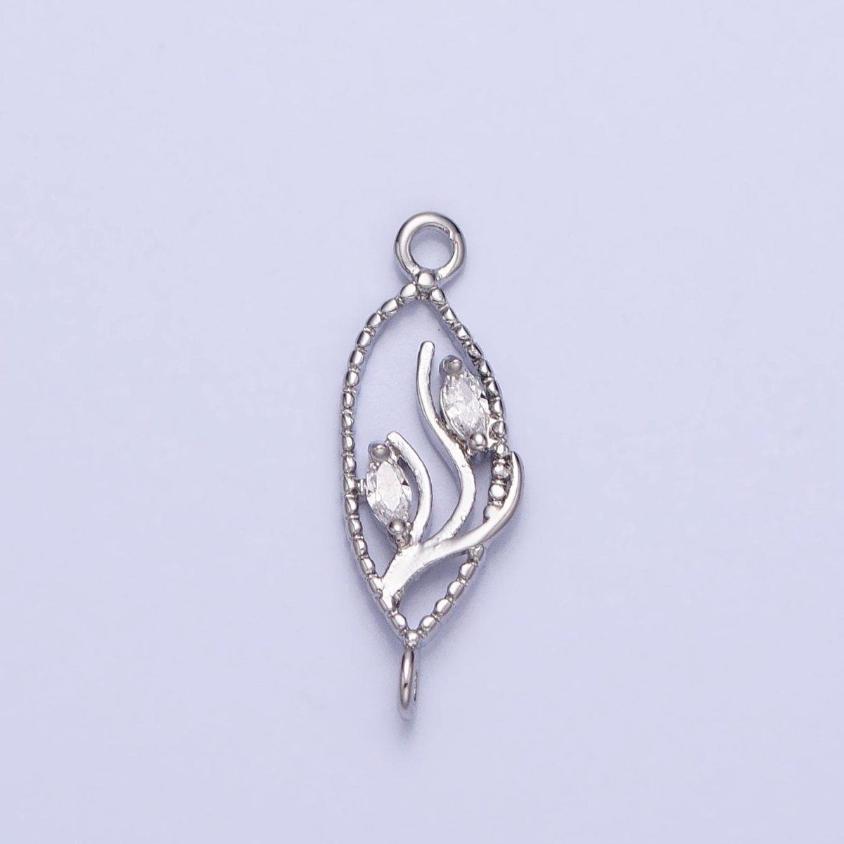 16K Gold Filled Clear Marquise CZ Leaf Beaded Open Sphere Connector in Gold & Silver | AA993 AA994 - DLUXCA