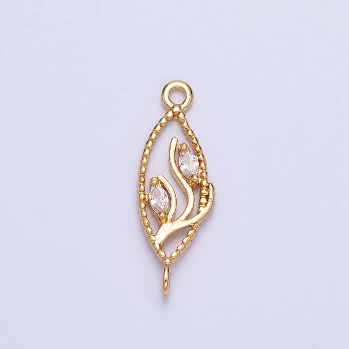16K Gold Filled Clear Marquise CZ Leaf Beaded Open Sphere Connector in Gold & Silver | AA993 AA994 - DLUXCA