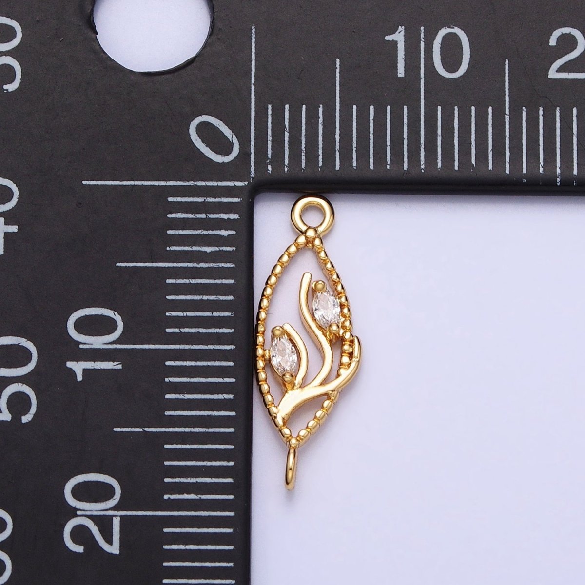 16K Gold Filled Clear Marquise CZ Leaf Beaded Open Sphere Connector in Gold & Silver | AA993 AA994 - DLUXCA