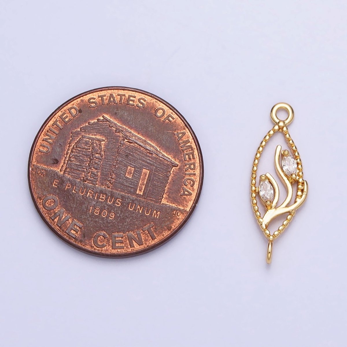 16K Gold Filled Clear Marquise CZ Leaf Beaded Open Sphere Connector in Gold & Silver | AA993 AA994 - DLUXCA