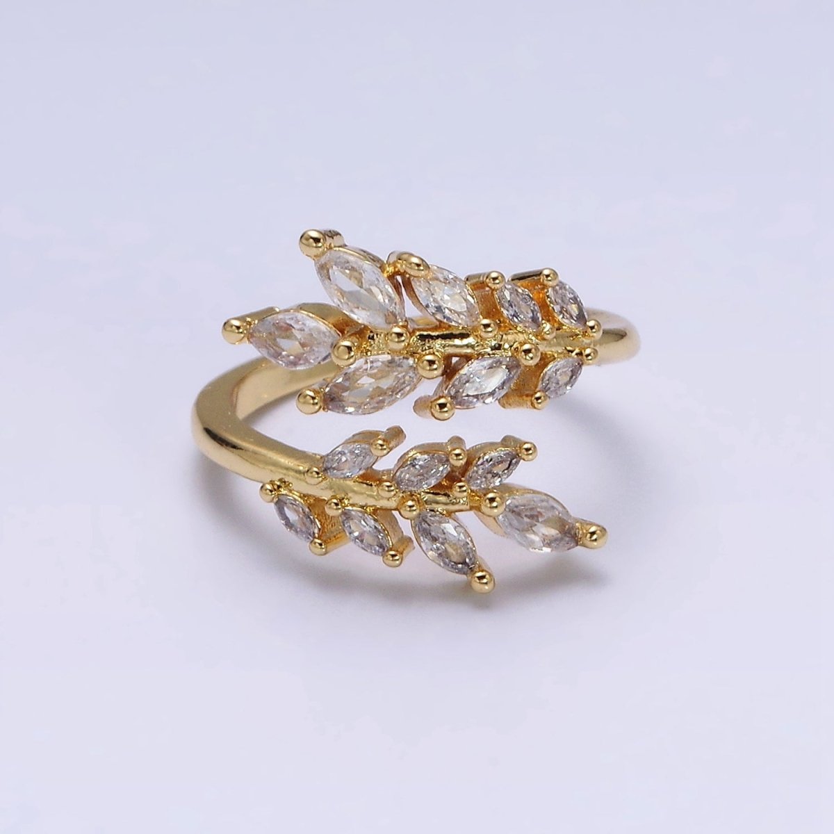 16K Gold Filled Clear Marquise CZ Leaf Nature Open Adjustable Ring in Gold & Silver | O-1577 O-1578 - DLUXCA