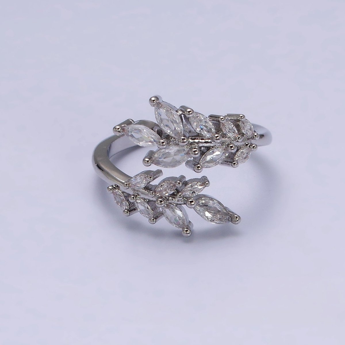 16K Gold Filled Clear Marquise CZ Leaf Nature Open Adjustable Ring in Gold & Silver | O-1577 O-1578 - DLUXCA