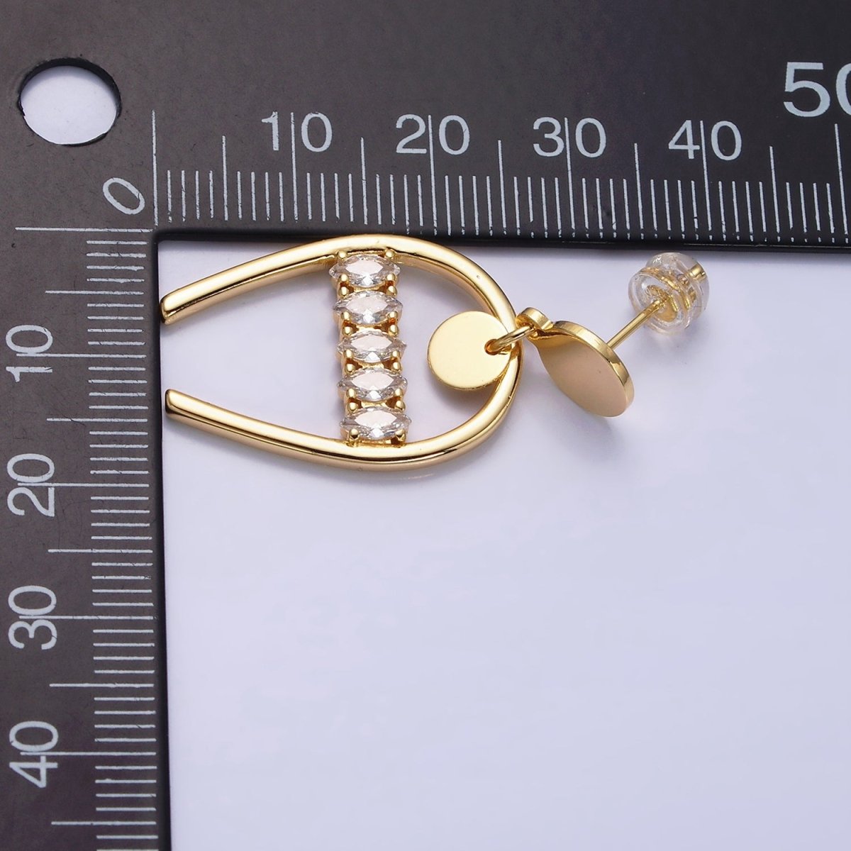 16K Gold Filled Clear Marquise Lined Horseshoe Round Stud Earrings in Gold & Silver | AD1134 AD1135 - DLUXCA