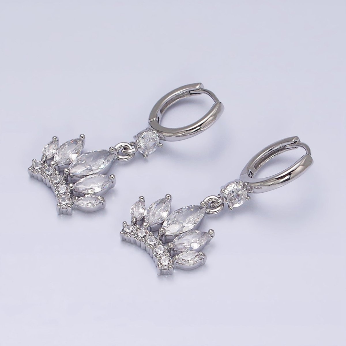 16K Gold Filled Clear Marquise Micro Paved CZ Lined CZ Huggie Earrings in Gold & Silver | AD1423 AD1244 - DLUXCA