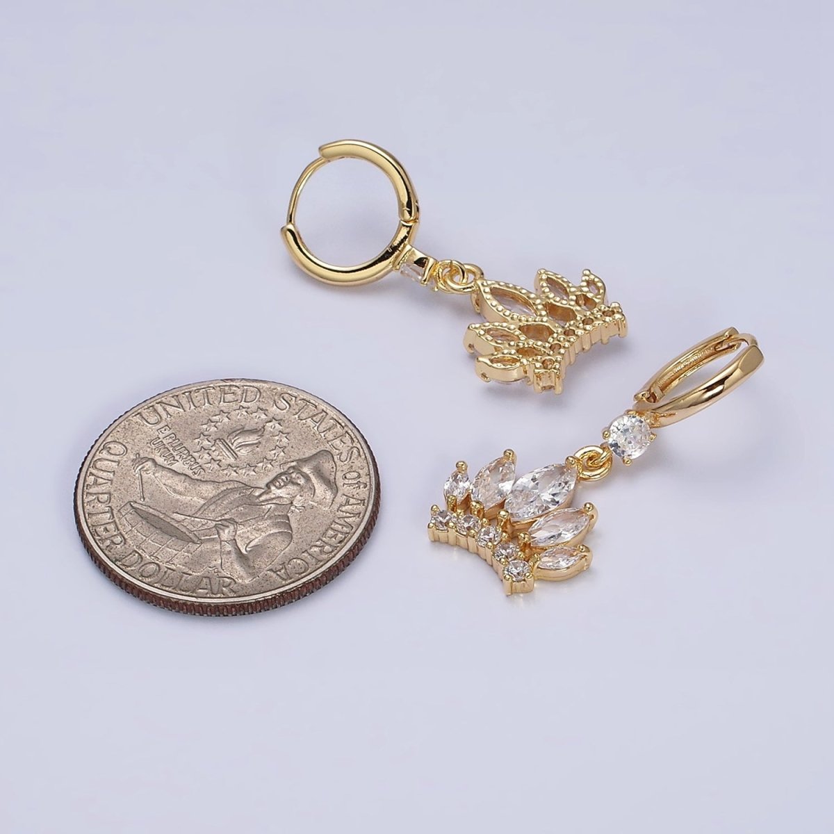 16K Gold Filled Clear Marquise Micro Paved CZ Lined CZ Huggie Earrings in Gold & Silver | AD1423 AD1244 - DLUXCA