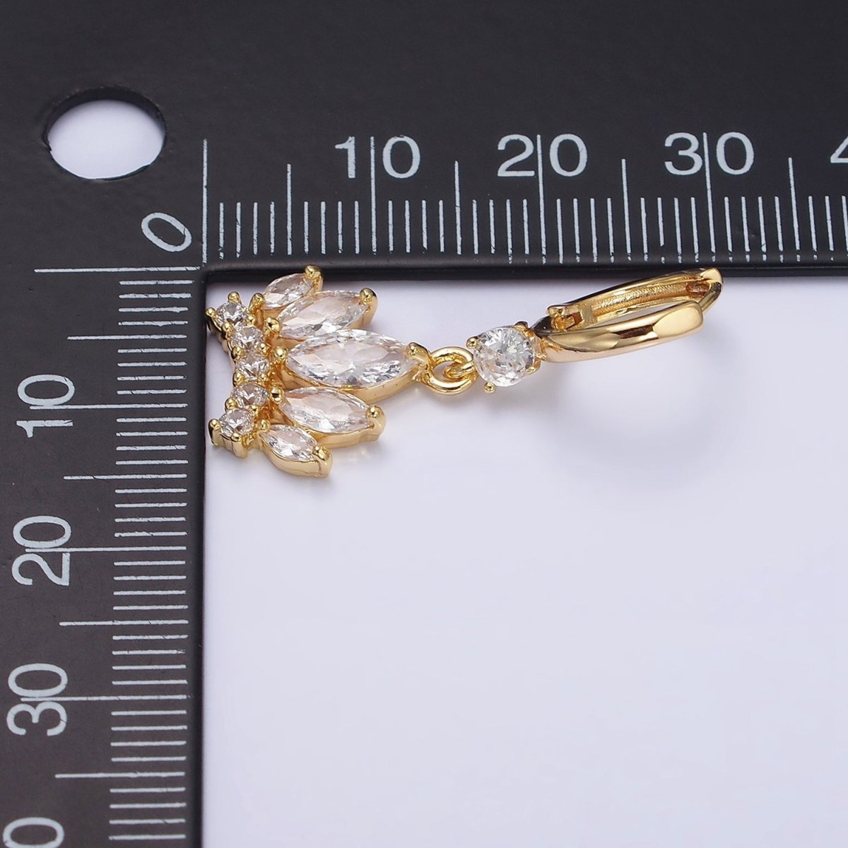 16K Gold Filled Clear Marquise Micro Paved CZ Lined CZ Huggie Earrings in Gold & Silver | AD1423 AD1244 - DLUXCA