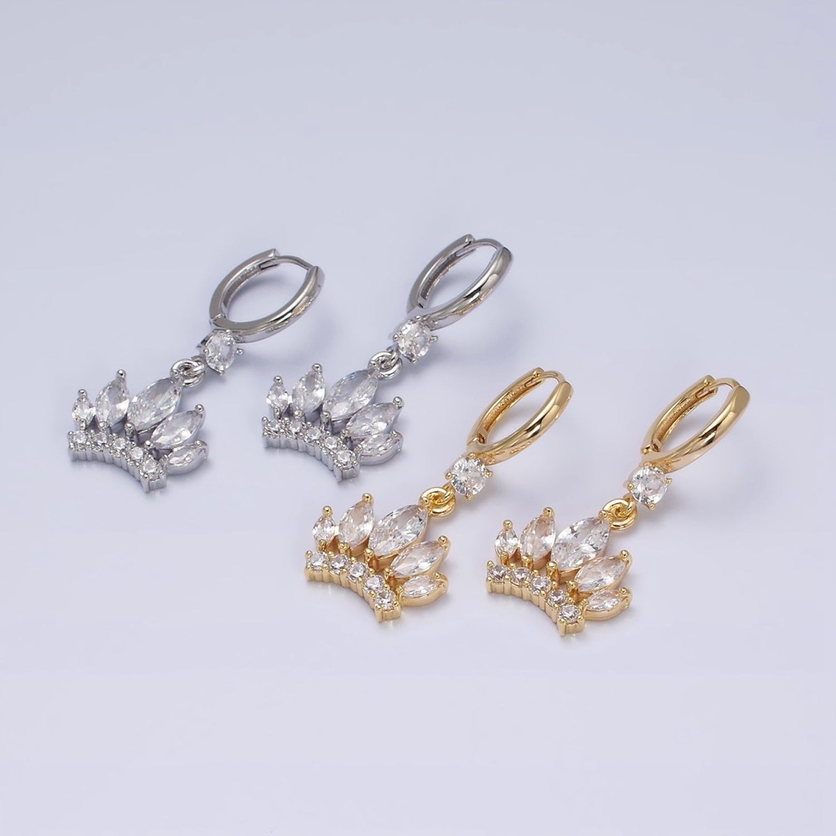 16K Gold Filled Clear Marquise Micro Paved CZ Lined CZ Huggie Earrings in Gold & Silver | AD1423 AD1244 - DLUXCA