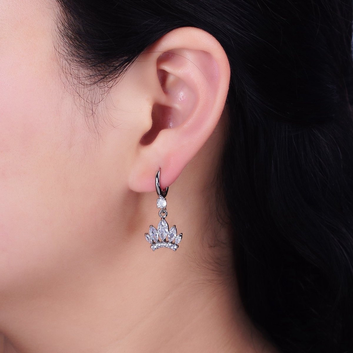 16K Gold Filled Clear Marquise Micro Paved CZ Lined CZ Huggie Earrings in Gold & Silver | AD1423 AD1244 - DLUXCA