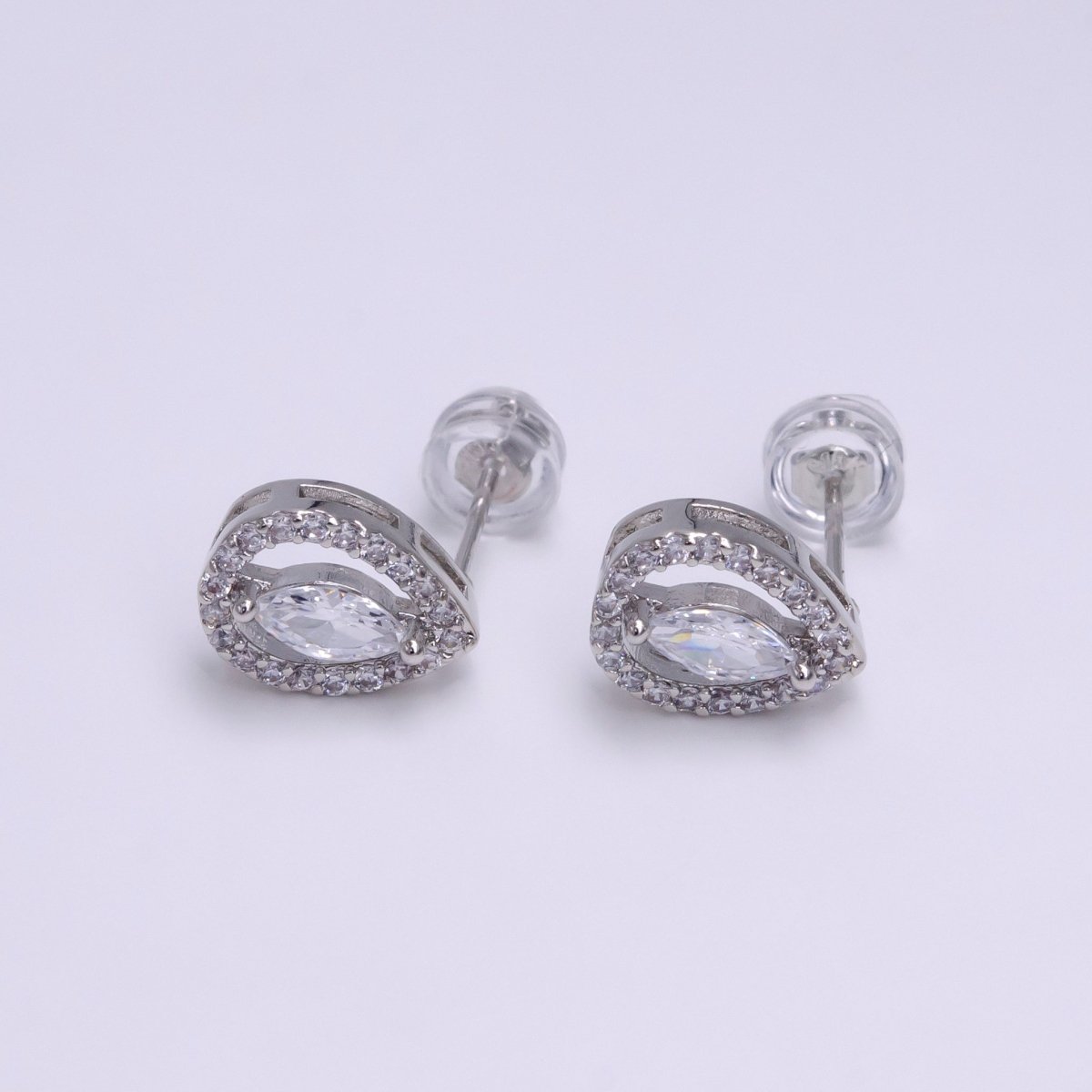 16K Gold Filled Clear Marquise Micro Paved CZ Teardrop Open Stud Earrings in Gold & Silver | AE785 AE786 - DLUXCA