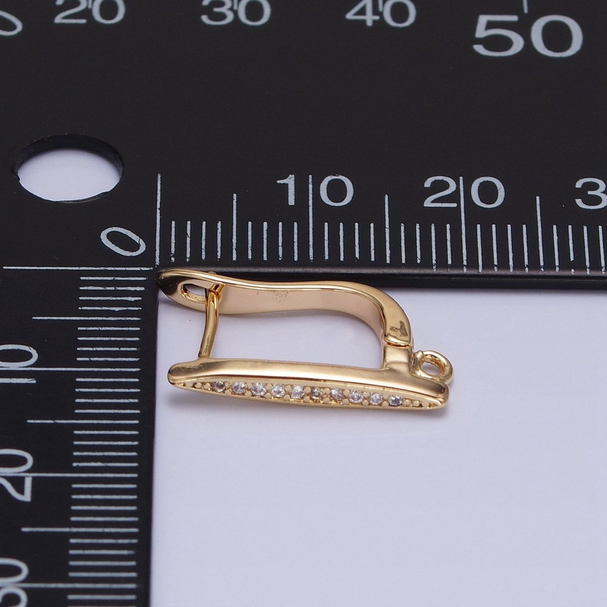 16K Gold Filled Clear Micro Paved CZ Bar Open Loop English Lock Earrings in Silver & Gold | Z-235 Z-236 - DLUXCA
