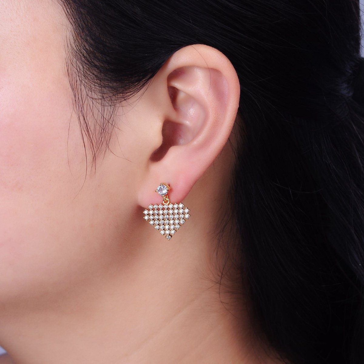 16K Gold Filled Clear Micro Paved CZ Diamond Drop Stud Earrings | Y-876 - DLUXCA