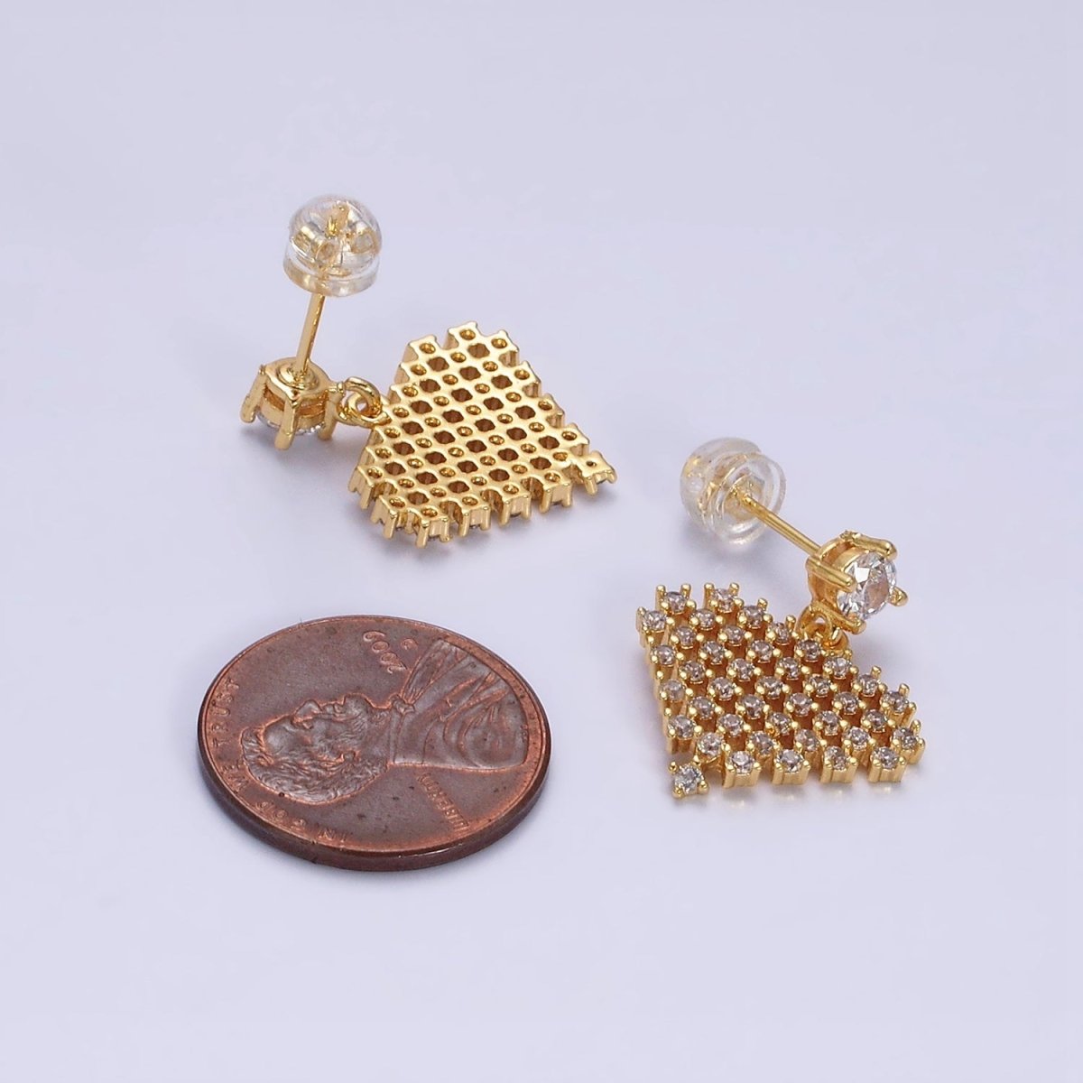 16K Gold Filled Clear Micro Paved CZ Diamond Drop Stud Earrings | Y-876 - DLUXCA