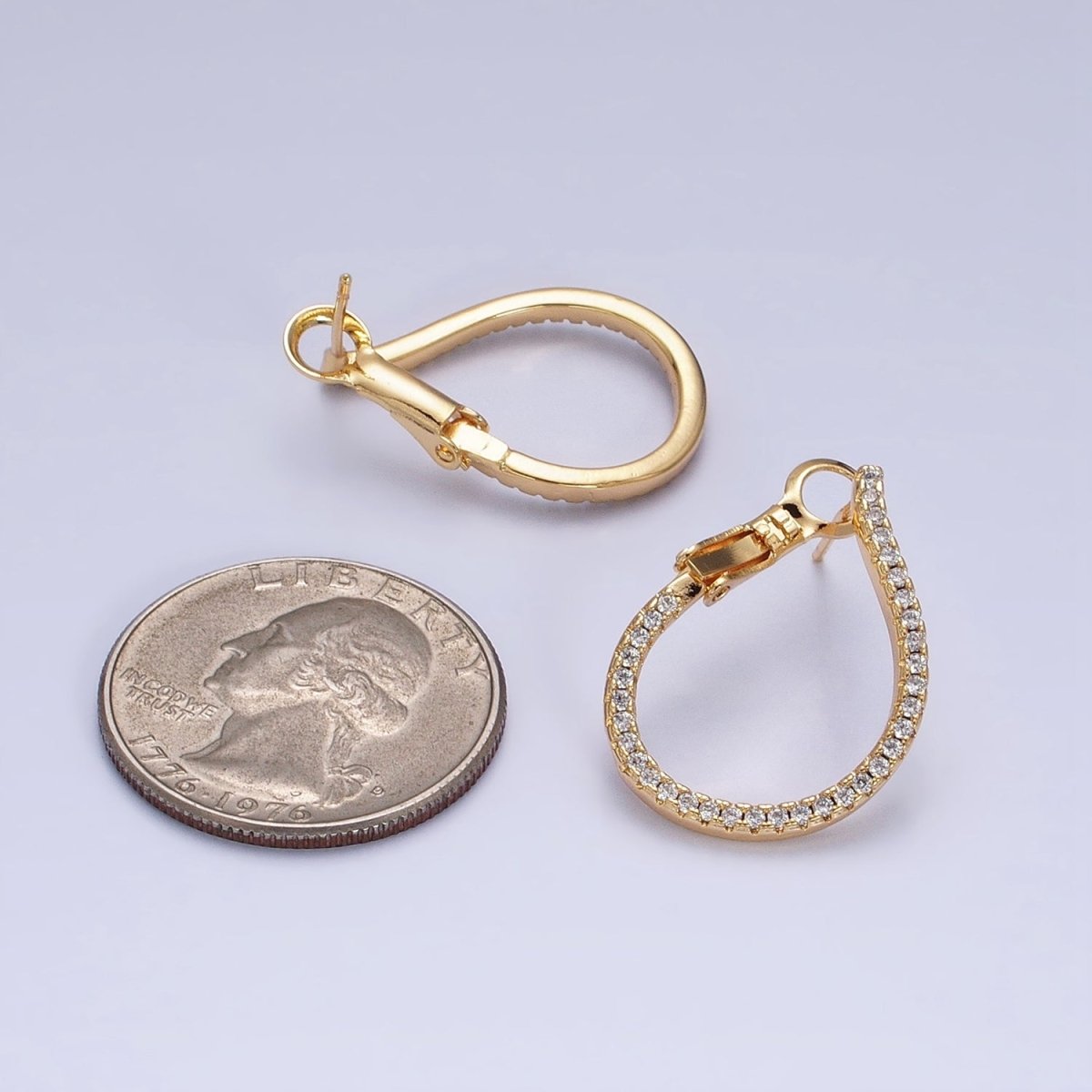 16K Gold Filled Clear Micro Paved CZ Front-Facing Hinge Hoop Earrings in Gold & Silver | AD1100 AD1101 - DLUXCA