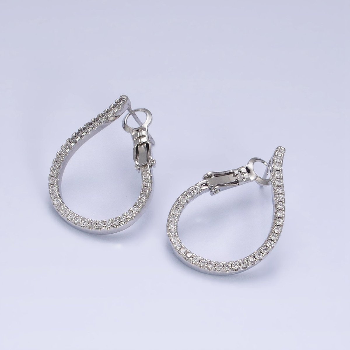 16K Gold Filled Clear Micro Paved CZ Front-Facing Hinge Hoop Earrings in Gold & Silver | AD1100 AD1101 - DLUXCA