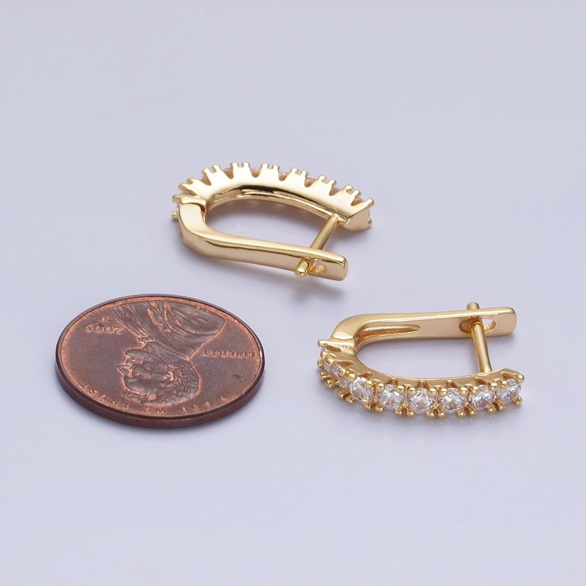 16K Gold Filled Clear Micro Paved CZ Lined 19mm Oblong English Lock Earrings in Gold & Silver | AB912 AB450 - DLUXCA