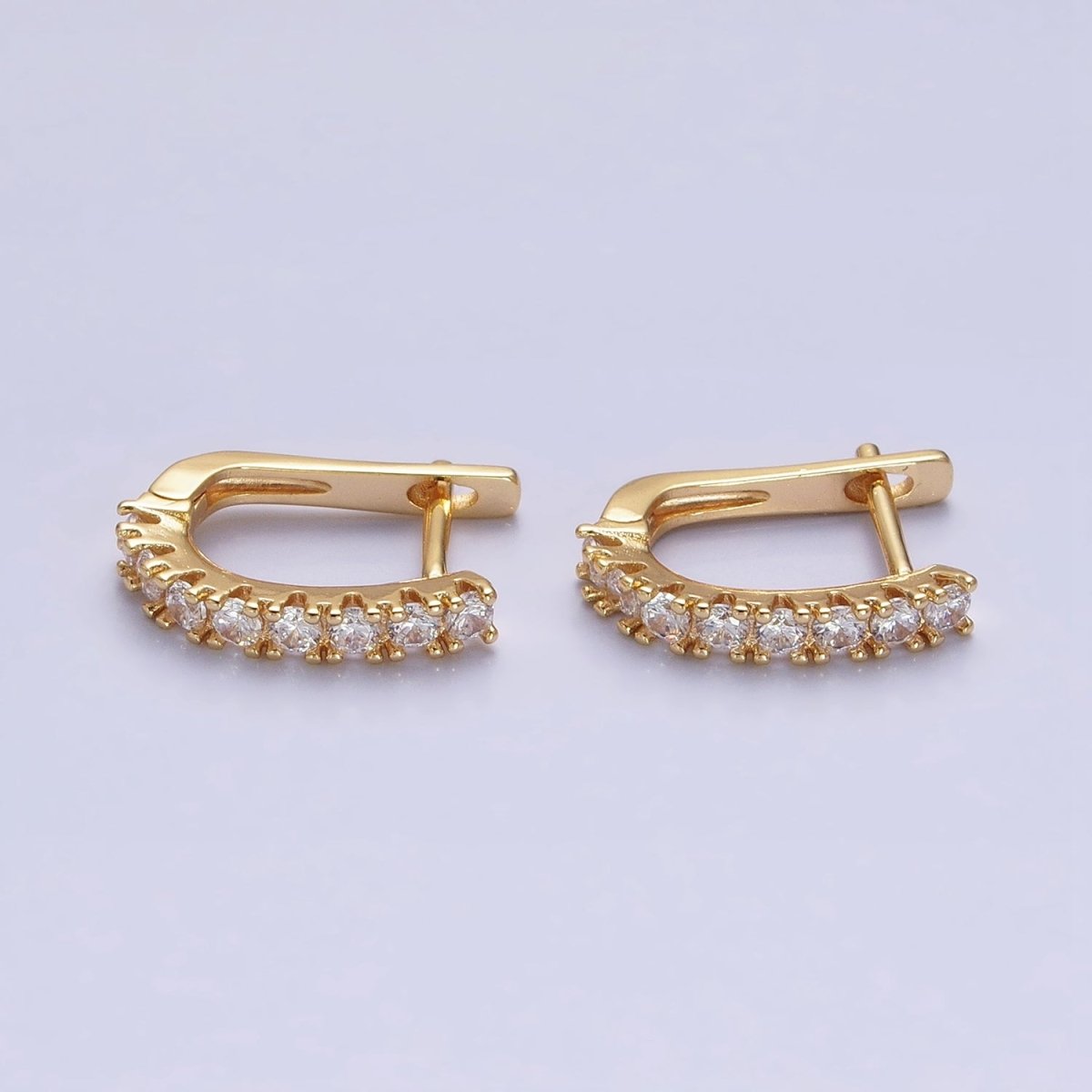 16K Gold Filled Clear Micro Paved CZ Lined 19mm Oblong English Lock Earrings in Gold & Silver | AB912 AB450 - DLUXCA