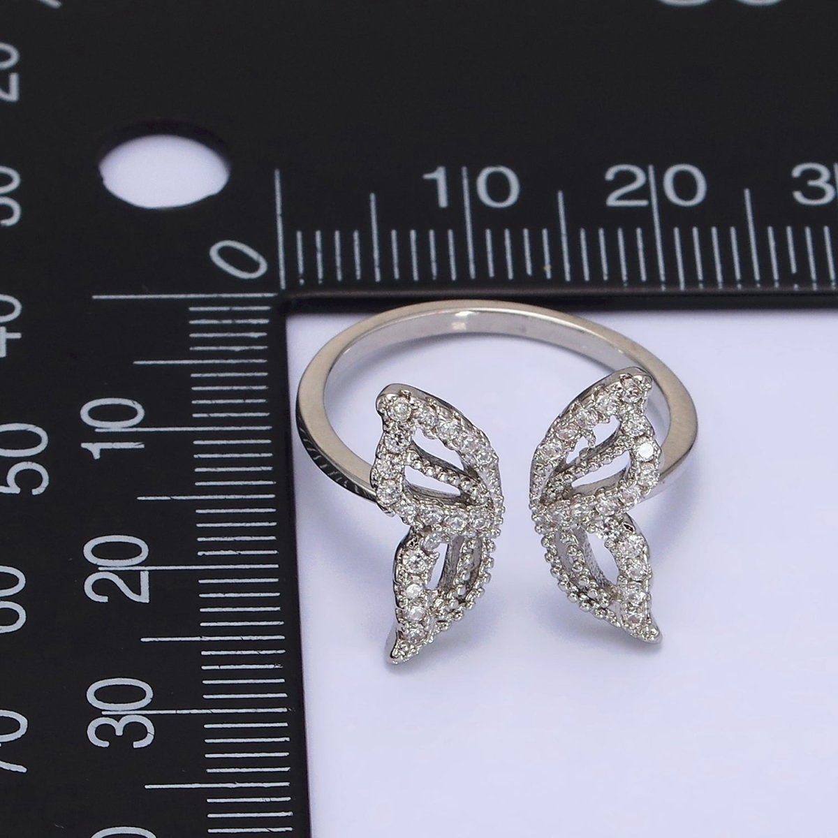 16K Gold Filled Clear Micro Paved CZ Open Butterfly Ring in Gold & Silver | R044 O581 - DLUXCA