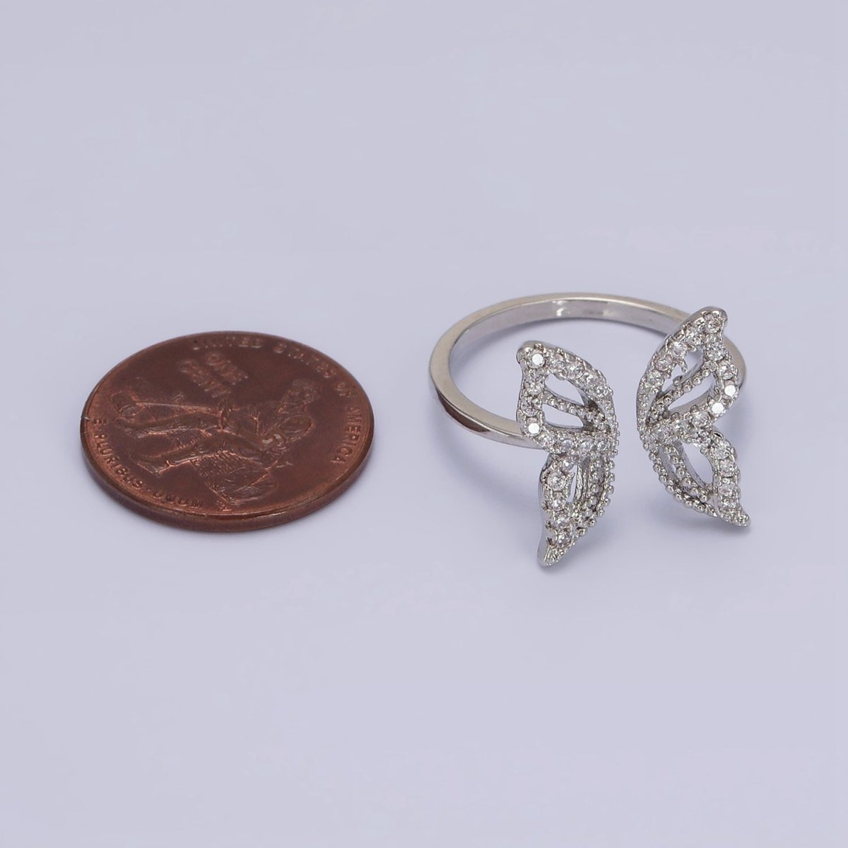 16K Gold Filled Clear Micro Paved CZ Open Butterfly Ring in Gold & Silver | R044 O581 - DLUXCA