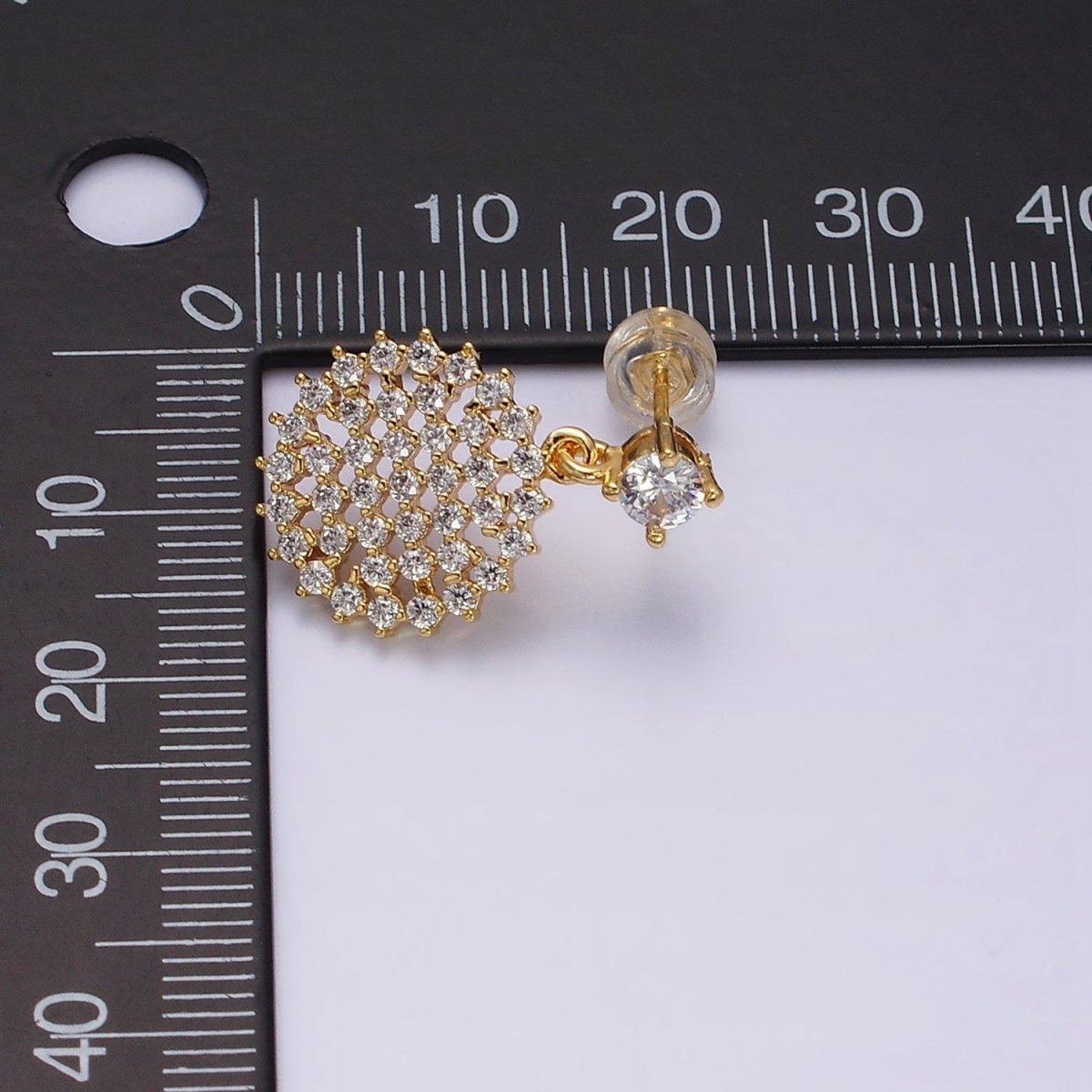 16K Gold Filled Clear Micro Paved CZ Round Drop Stud Earrings | Y-873 - DLUXCA