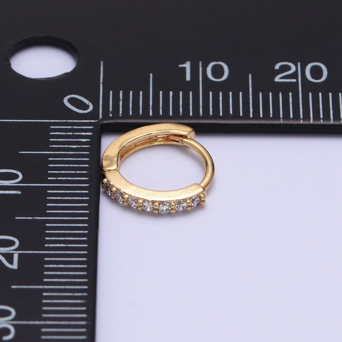 16K Gold Filled Clear Micro Paved CZ Thin 12.5mm Cartilage Earrings | AB1495 - DLUXCA