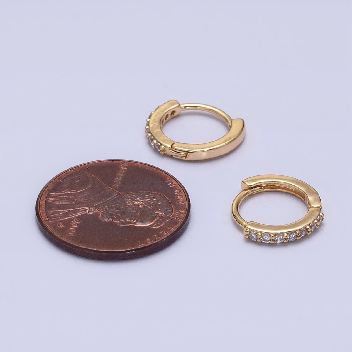 16K Gold Filled Clear Micro Paved CZ Thin 12.5mm Cartilage Earrings | AB1495 - DLUXCA