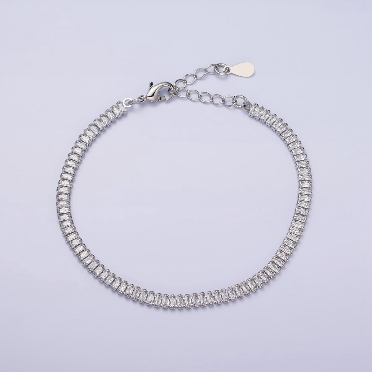 16K Gold Filled Clear, Pink Baguette CZ 3.5mm Tennis Chain 6.5 Inch Bracelet | WA-1820 - WA-1823 Clearance Pricing - DLUXCA