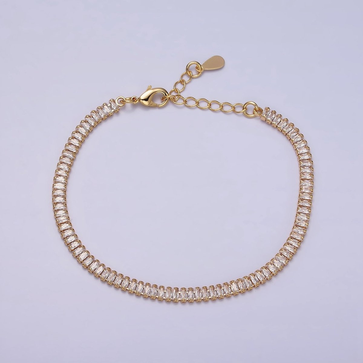 16K Gold Filled Clear, Pink Baguette CZ 3.5mm Tennis Chain 6.5 Inch Bracelet | WA-1820 - WA-1823 Clearance Pricing - DLUXCA