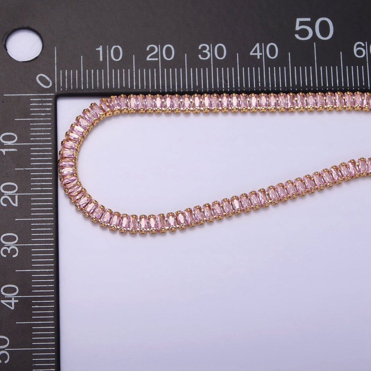 16K Gold Filled Clear, Pink Baguette CZ 3.5mm Tennis Chain 6.5 Inch Bracelet | WA-1820 - WA-1823 Clearance Pricing - DLUXCA