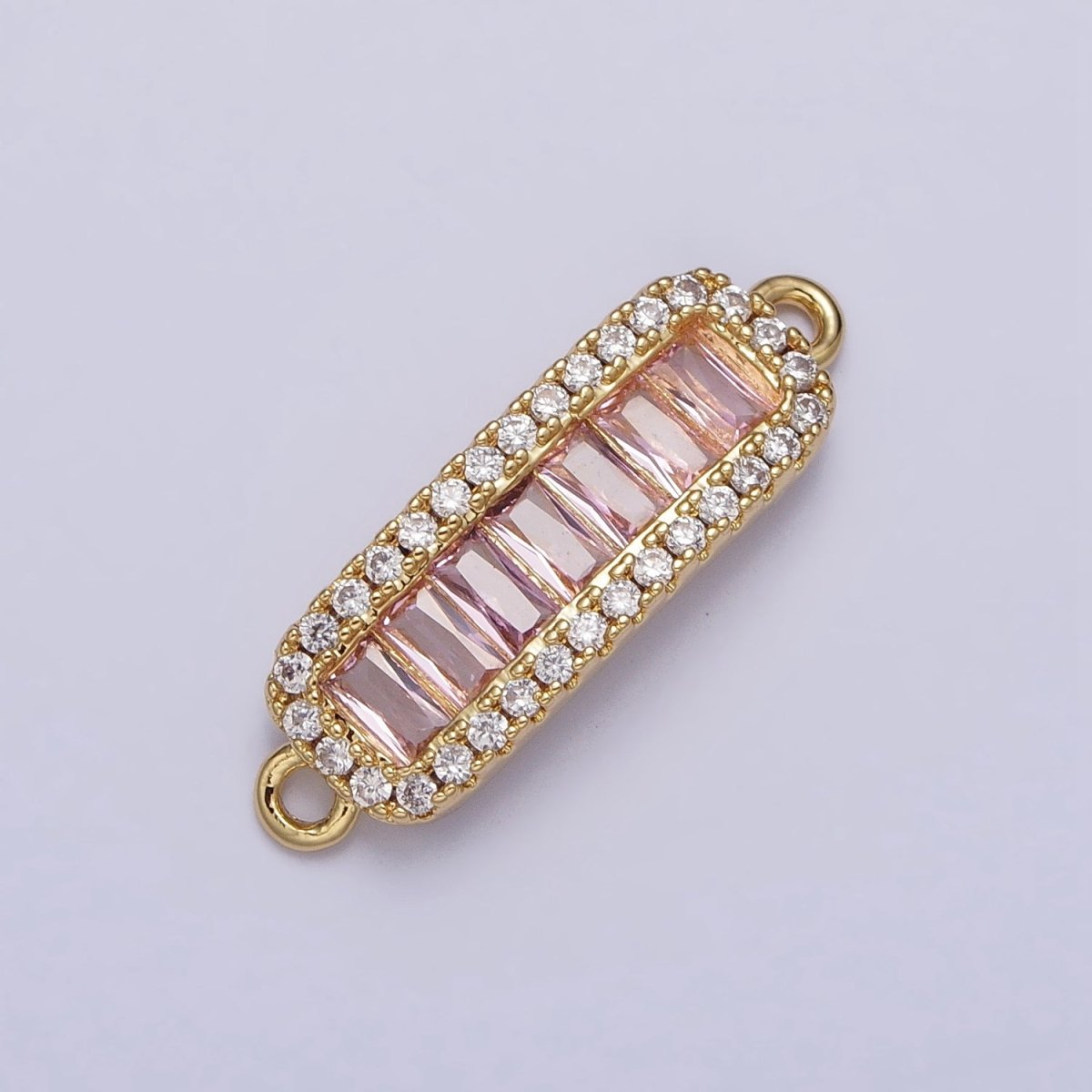 16K Gold Filled Clear, Pink CZ Baguette Lined Micro Paved Bar Connector | AA1060 AA1061 - DLUXCA