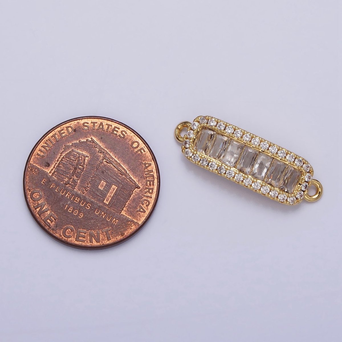 16K Gold Filled Clear, Pink CZ Baguette Lined Micro Paved Bar Connector | AA1060 AA1061 - DLUXCA