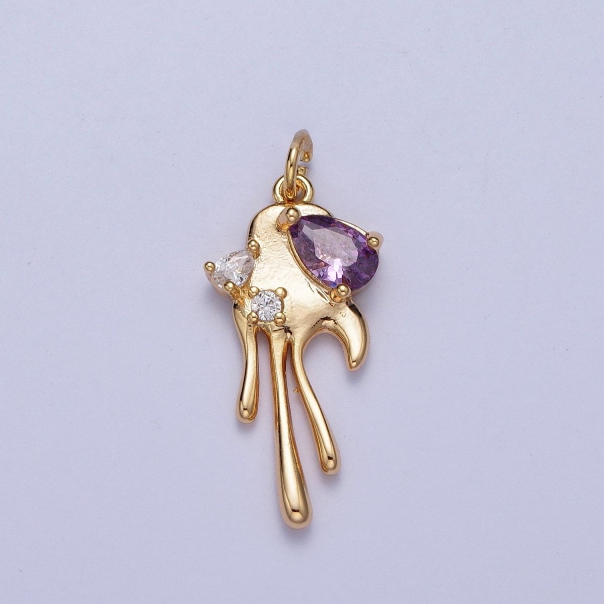 16K Gold Filled Clear, Purple, Pink Teardrop Dripping Gold Geometric Charm AG-007 AG-008 AG-009 AG-010 - DLUXCA