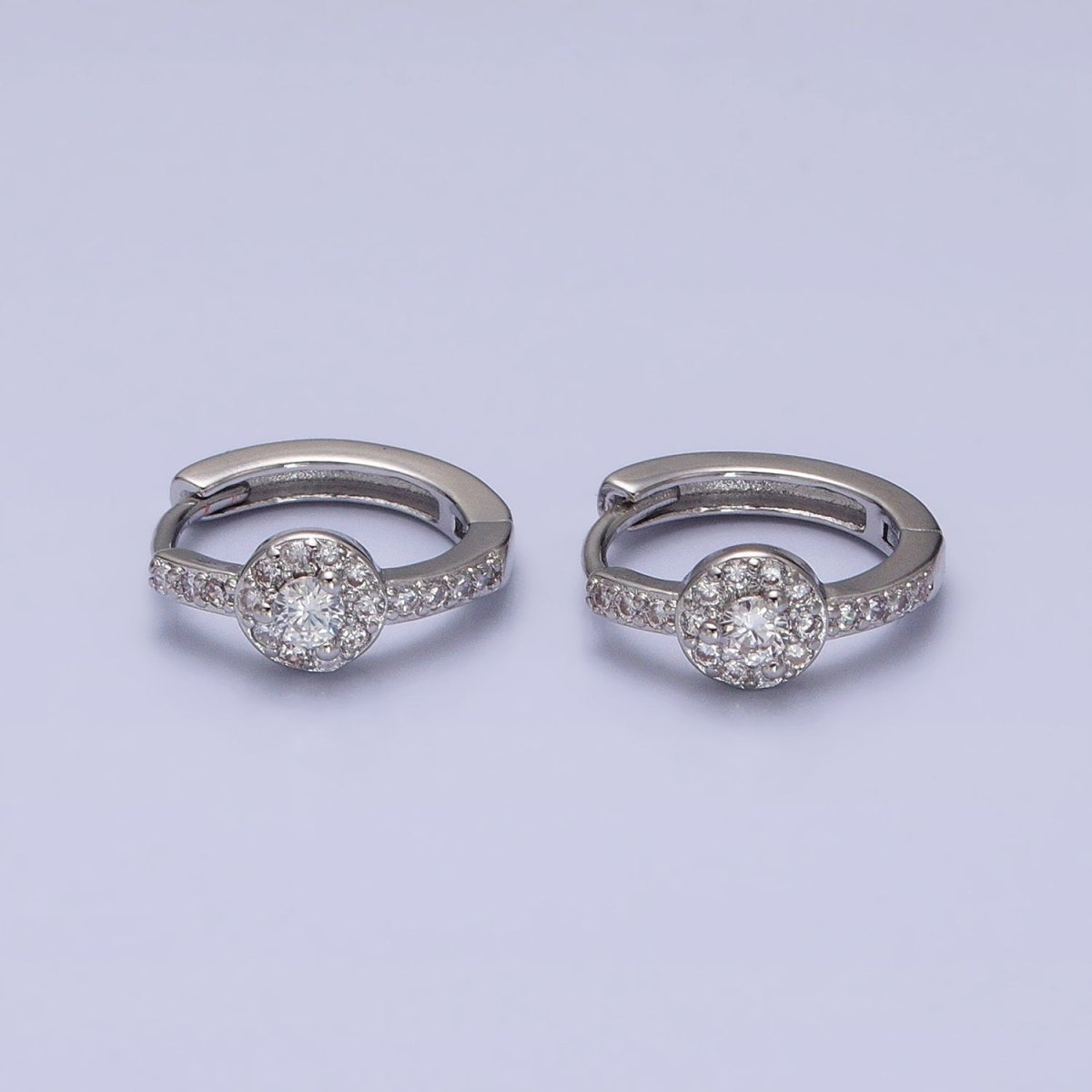 16K Gold Filled Clear, Purple Round CZ Micro Paved 13mm Huggie Earrings in Gold & Silver | AD854 - AD857 - DLUXCA