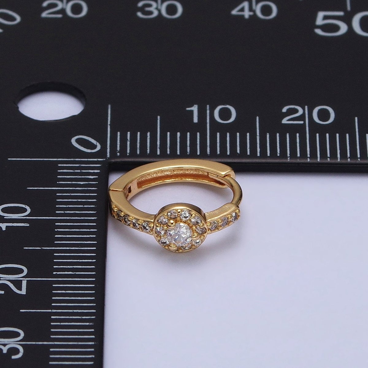 16K Gold Filled Clear, Purple Round CZ Micro Paved 13mm Huggie Earrings in Gold & Silver | AD854 - AD857 - DLUXCA