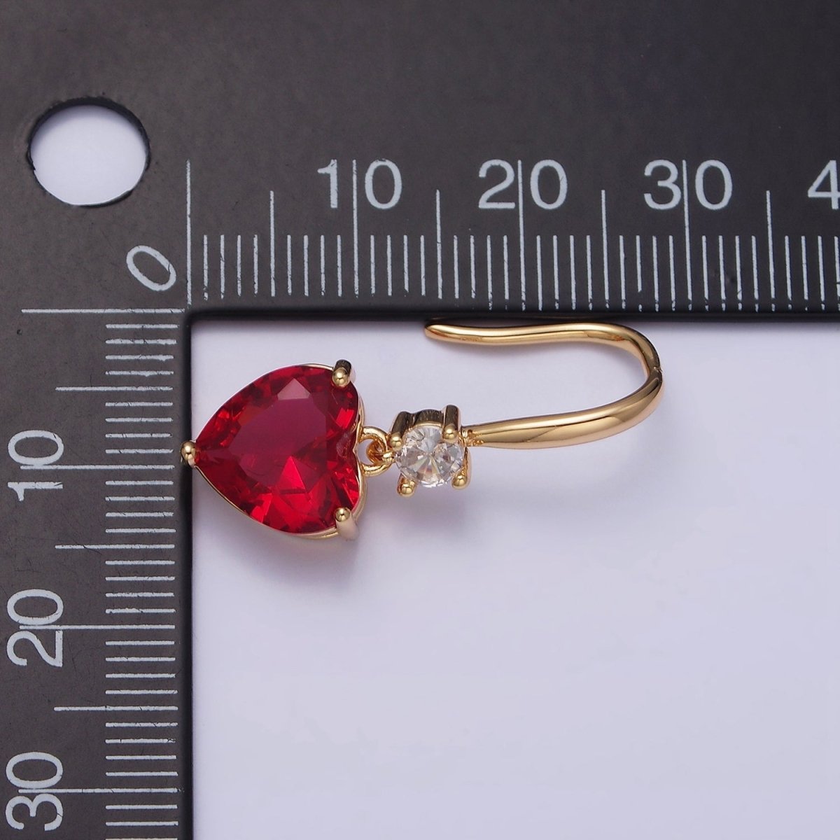 16K Gold Filled Clear, Red, Pink, Green, Blue Heart CZ French Hook Earrings in Gold & Silver | AD1213 - AD1222 - DLUXCA