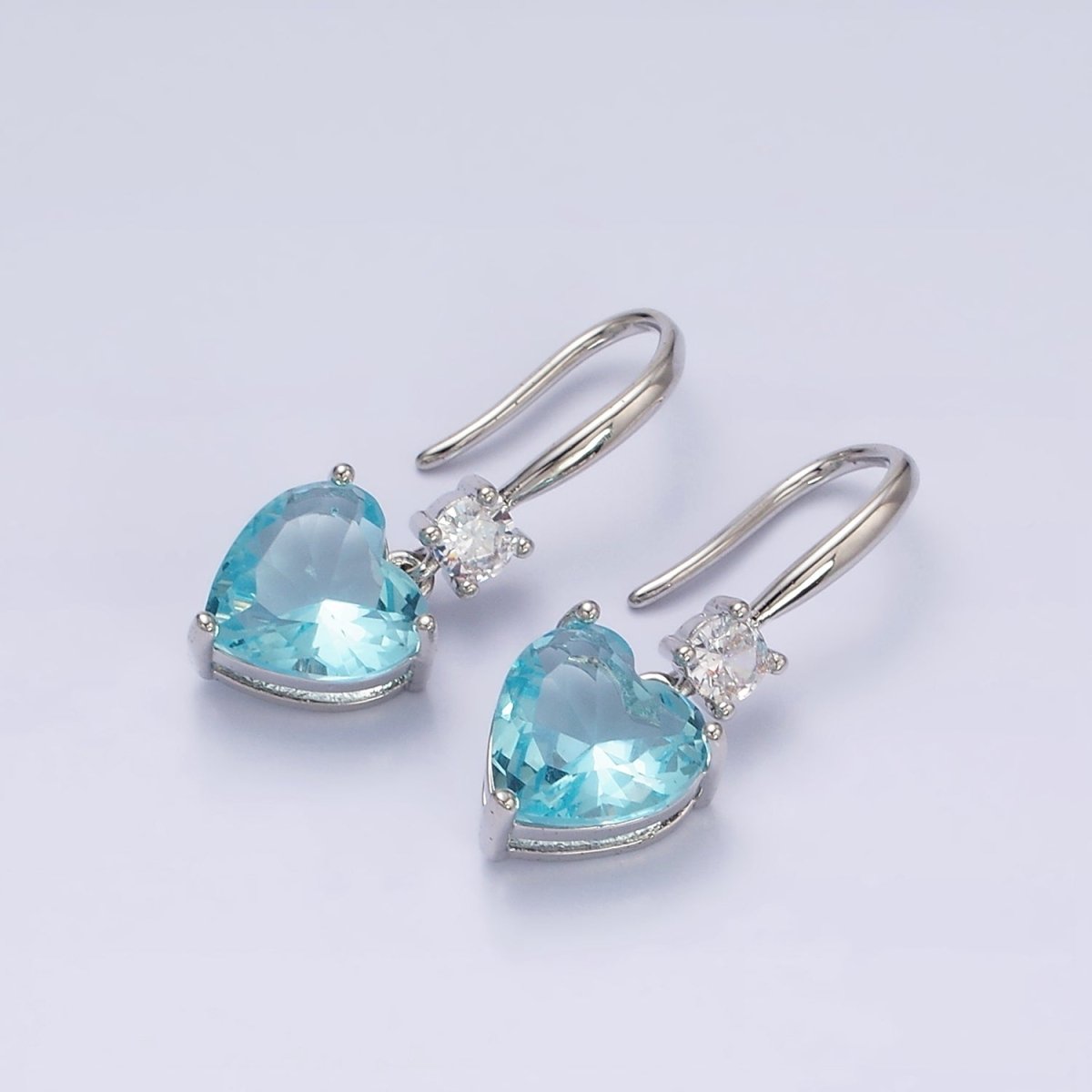 16K Gold Filled Clear, Red, Pink, Green, Blue Heart CZ French Hook Earrings in Gold & Silver | AD1213 - AD1222 - DLUXCA