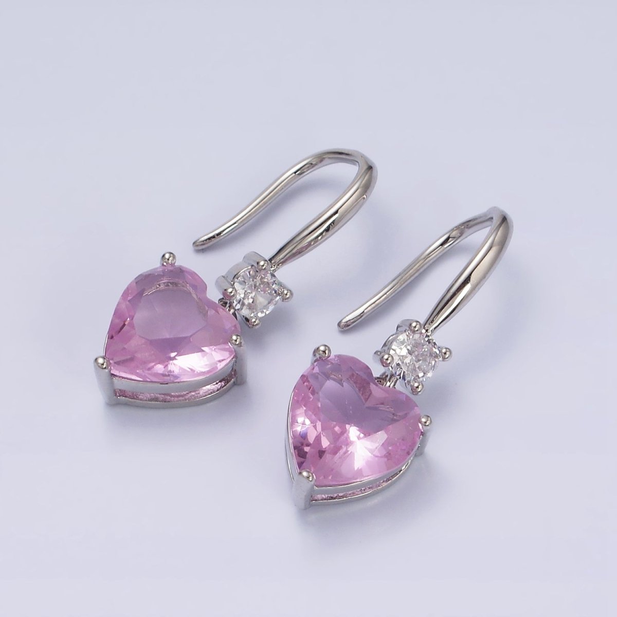 16K Gold Filled Clear, Red, Pink, Green, Blue Heart CZ French Hook Earrings in Gold & Silver | AD1213 - AD1222 - DLUXCA