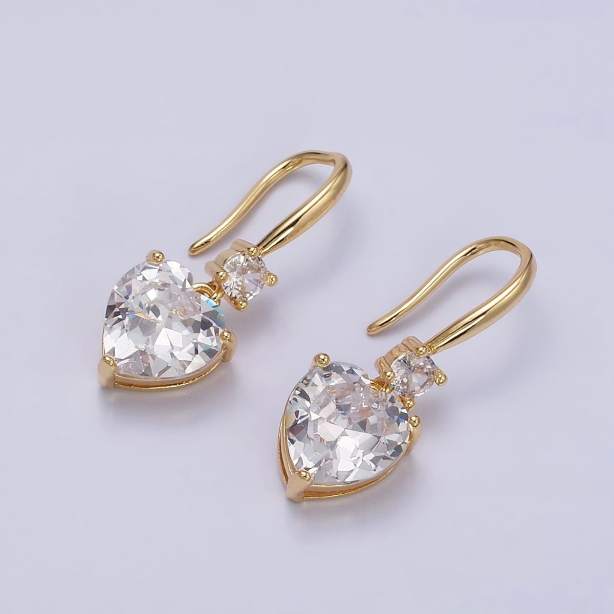 16K Gold Filled Clear, Red, Pink, Green, Blue Heart CZ French Hook Earrings in Gold & Silver | AD1213 - AD1222 - DLUXCA