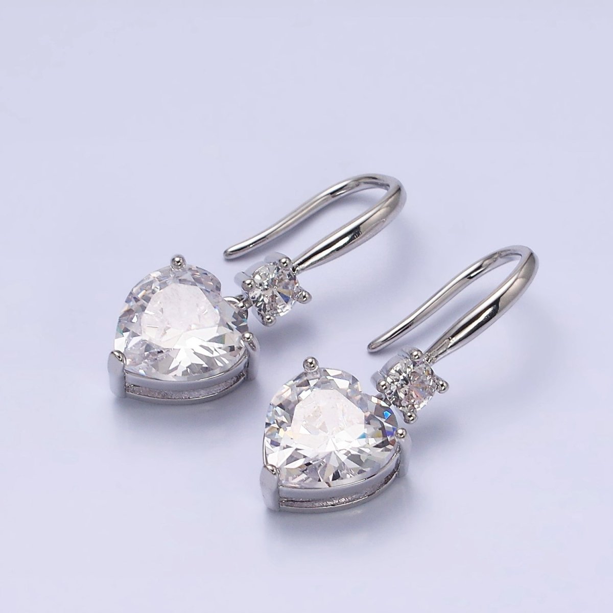 16K Gold Filled Clear, Red, Pink, Green, Blue Heart CZ French Hook Earrings in Gold & Silver | AD1213 - AD1222 - DLUXCA